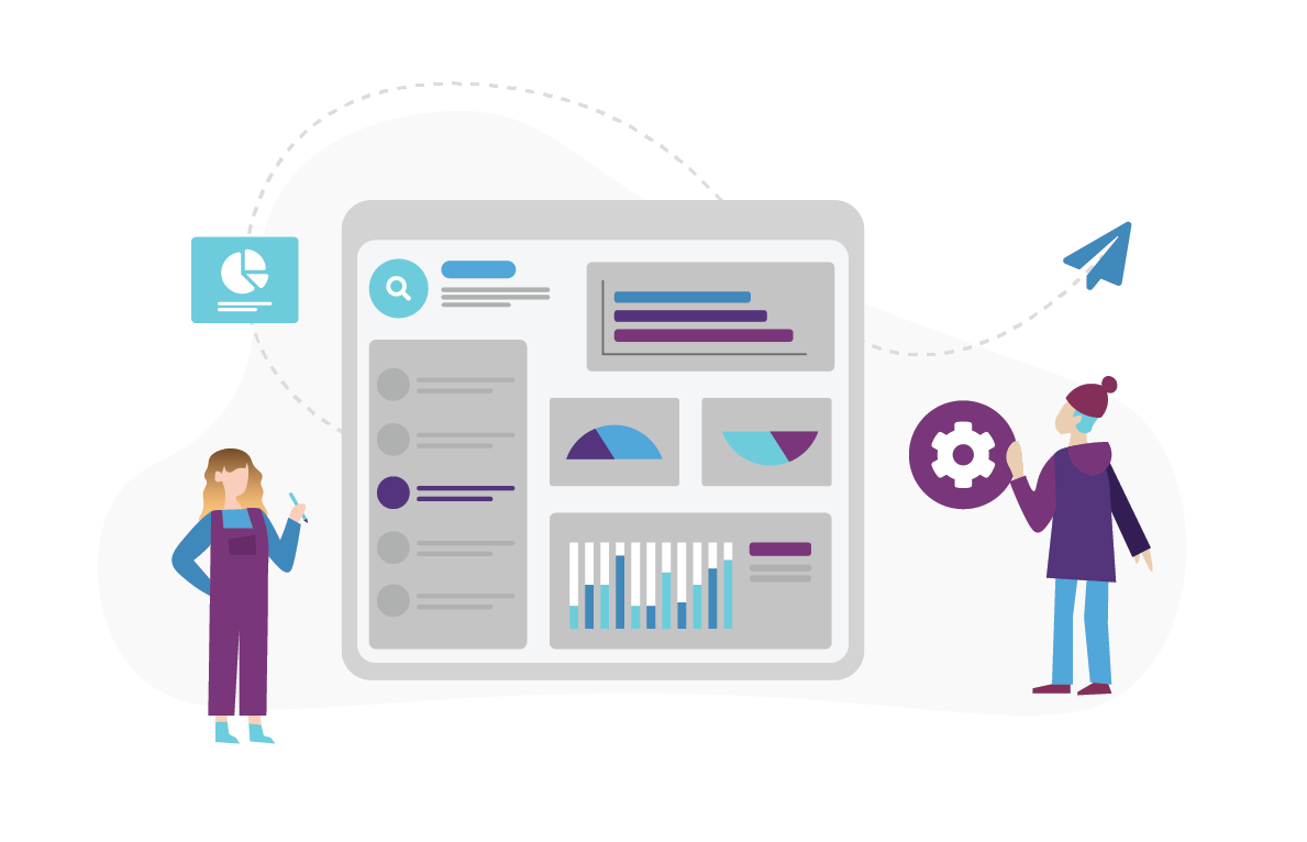 SmartLens vector art of users and a dashboard
