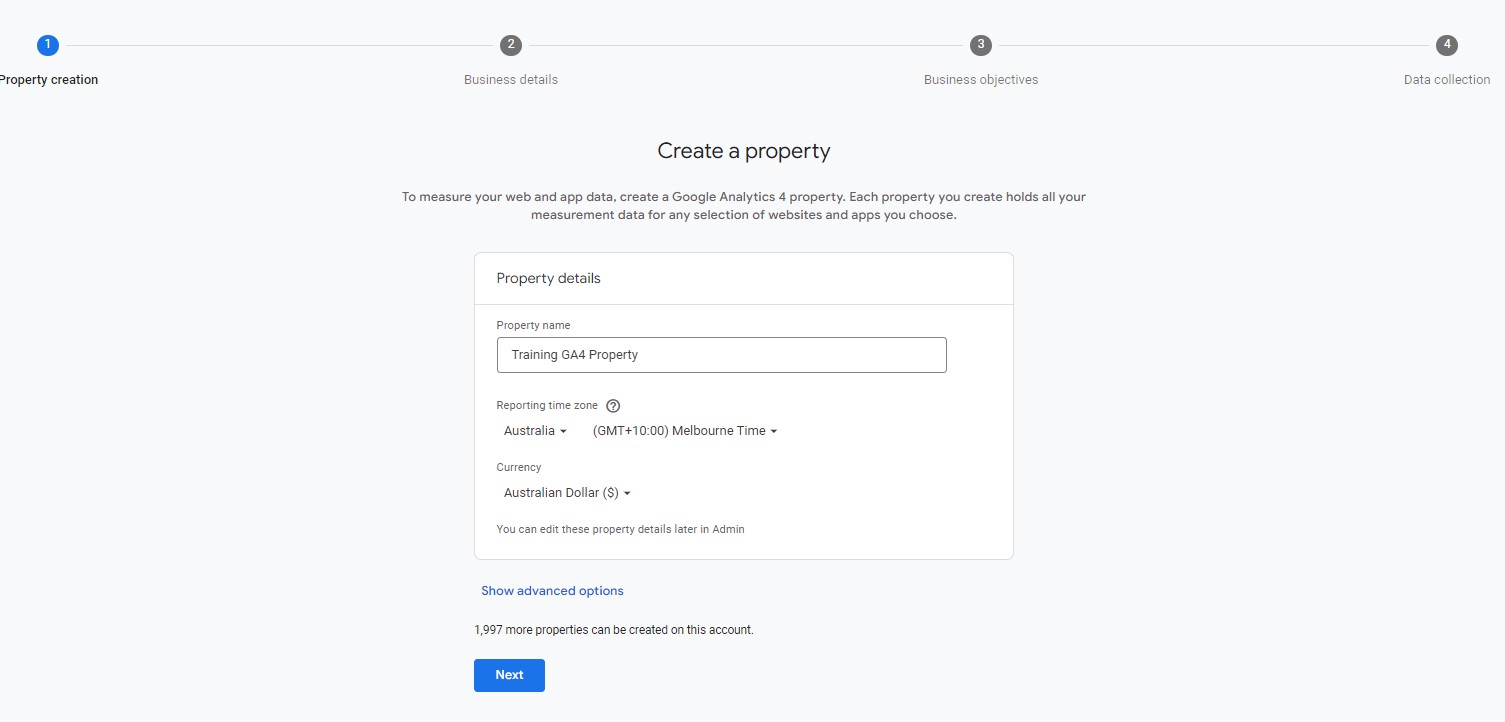 Give your GA4 property a name