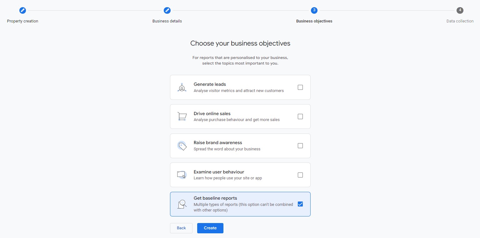 Choose your GA4 business objectives