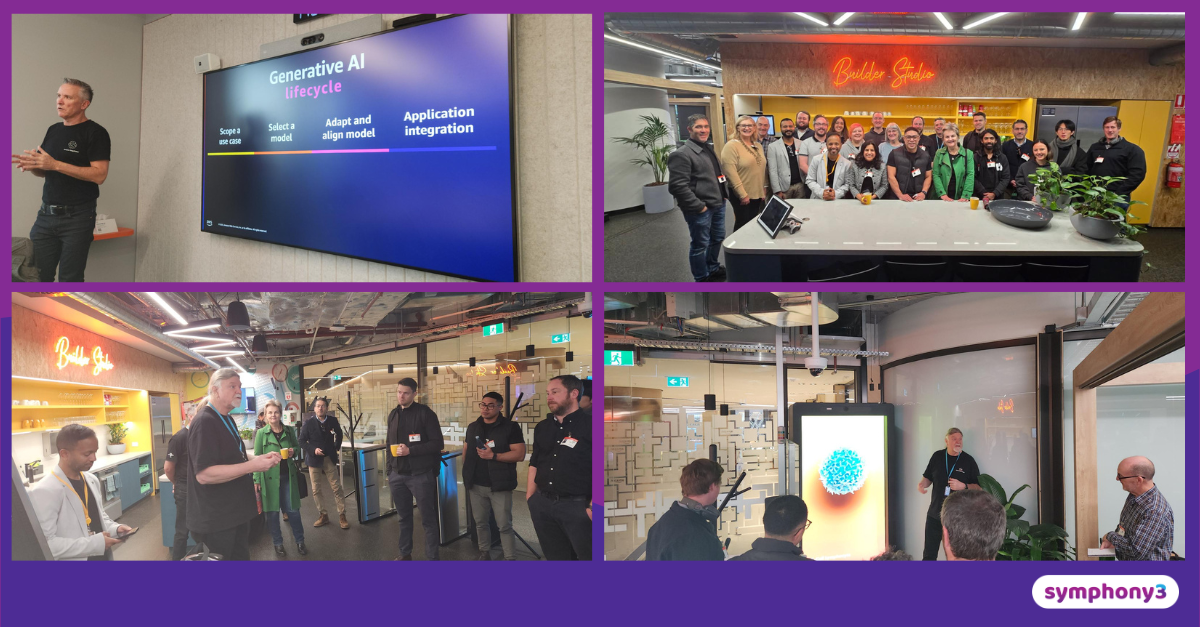 Collection of images of the Symphony3 team at the AWS Builders Lab Pollinator Day.